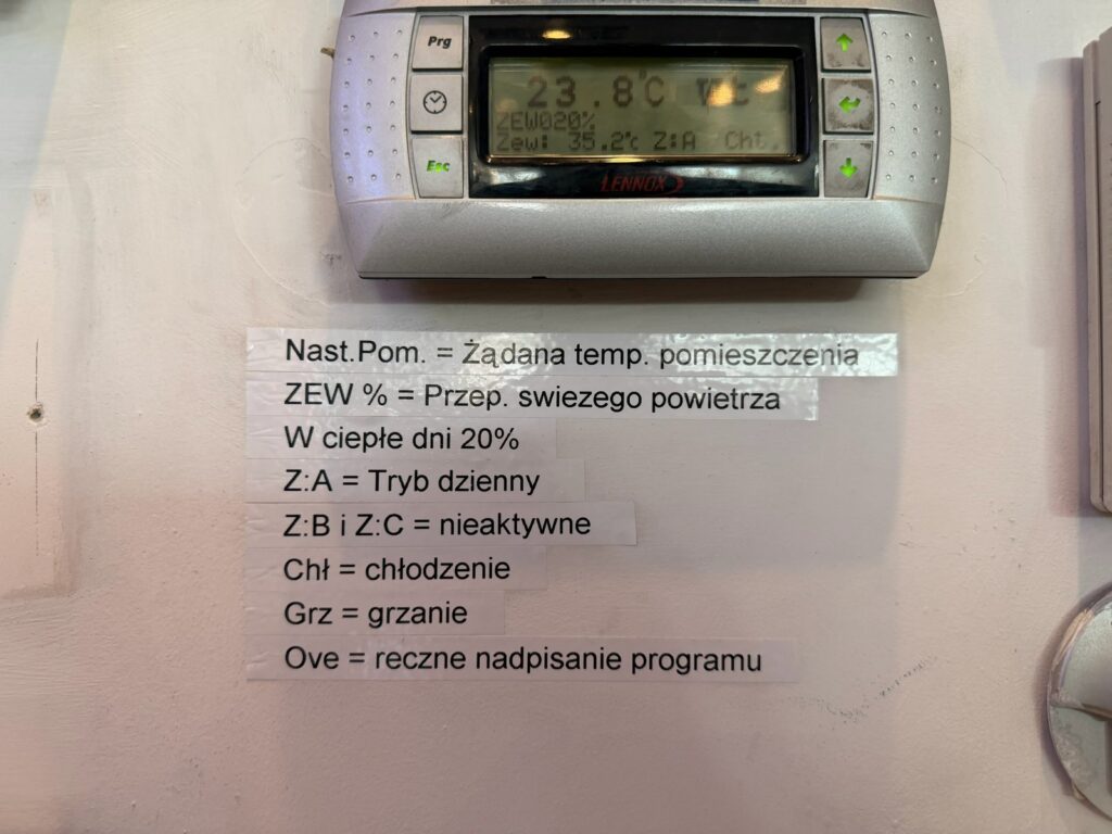 Sterownik z opisem nastaw świeżego powietrza ZEW procent